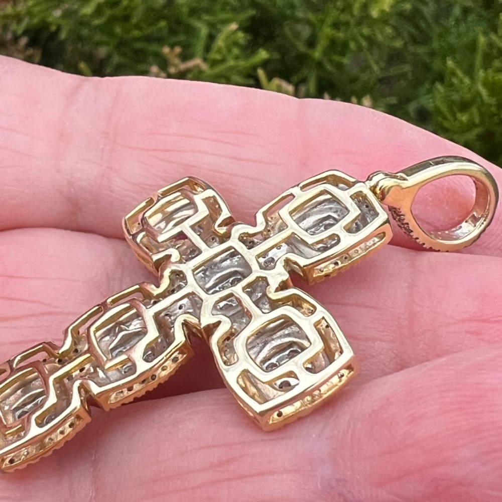 LARGE 10K YELLOW GOLD STATEMENT DIAMOND CROSS PENDANT ONE OF A KIND CUSTOM MADE - Picture 14 of 16